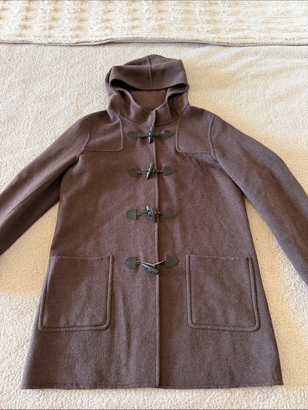 J. Jill Chocolate Brown Hooded Toggle Wool And Anora Pea Coat Medium